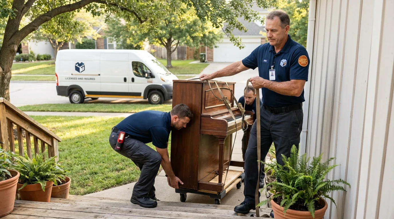 Licensed piano movers securing grand piano in Imperial Beach, CA