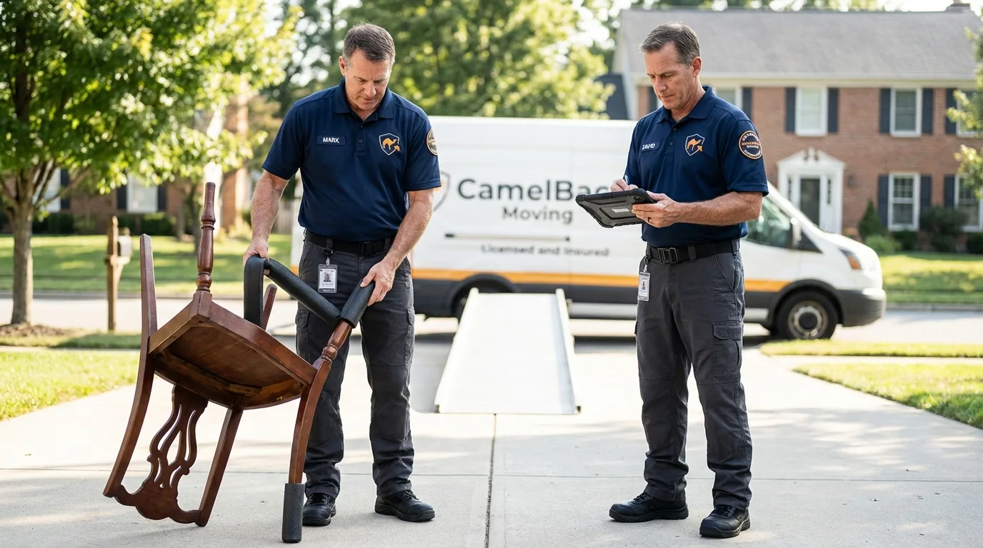 Movers inspecting furniture for damage prevention before loading in Imperial Beach, CA